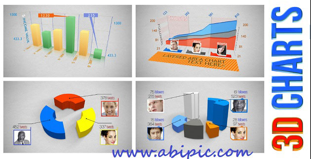 دانلود طرح آماده افترافکت نمودار و گراف های آماری شماره 2 3D Charts - After Effects Project