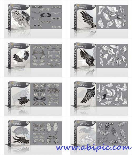 دانلود وکتور مجموعه کامل بال Wings Vector Packs