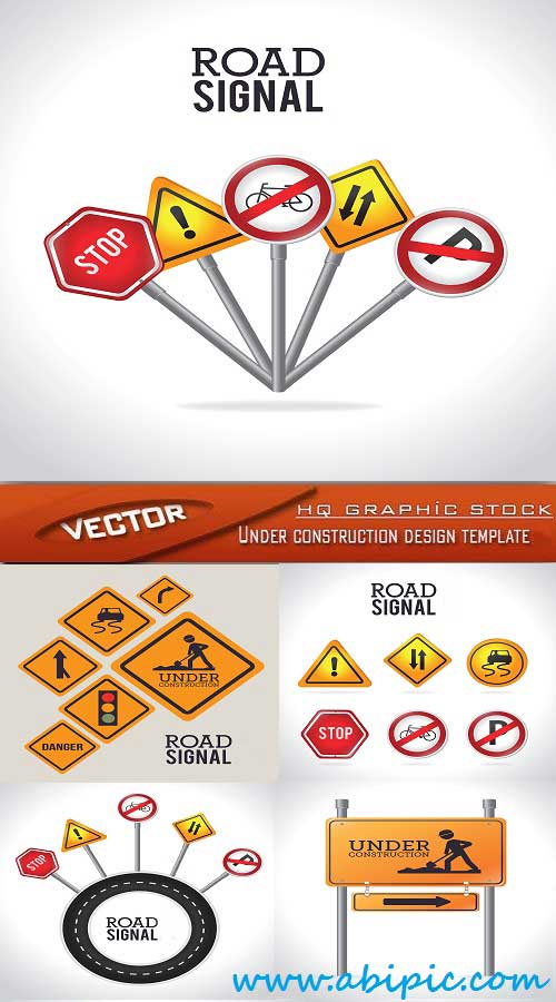 دانلود وکتور تابلو و علائم راهنمای جاده Vector Under construction design