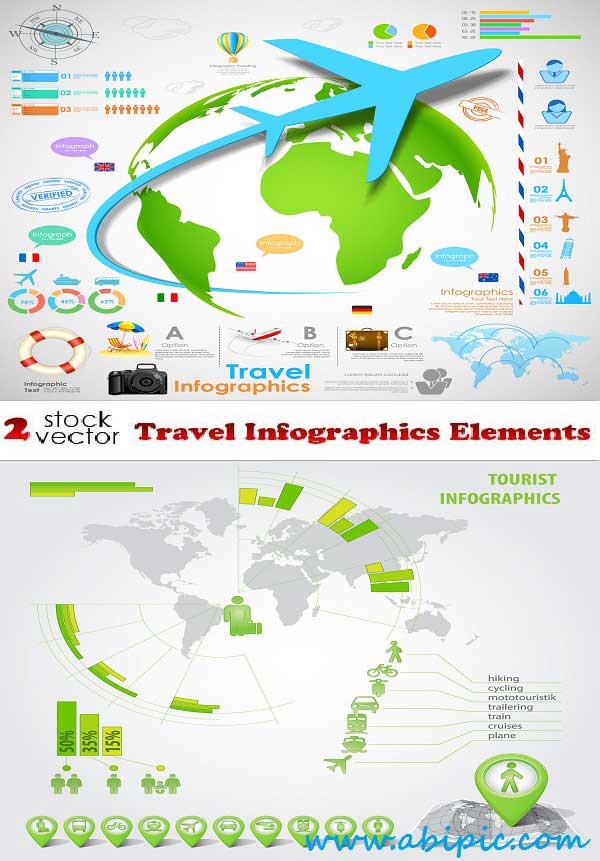 دانلود وکتور عناصر مسافرتی اینفوگرافیک Vectors Travel Infographics Elements