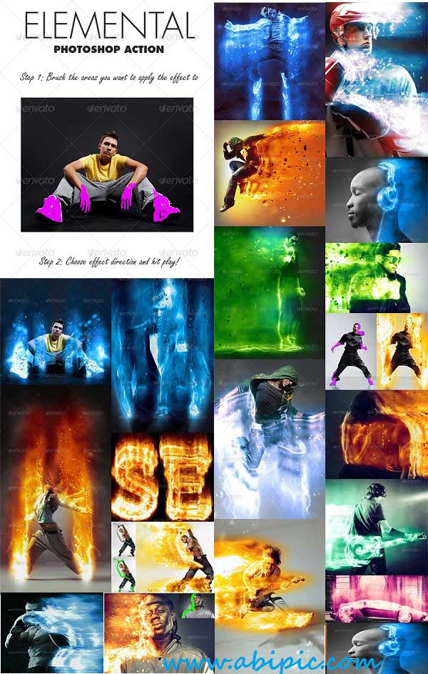 دانلود اکشن ایجاد افکت های انتزائی در عکس Elemental Photoshop Action