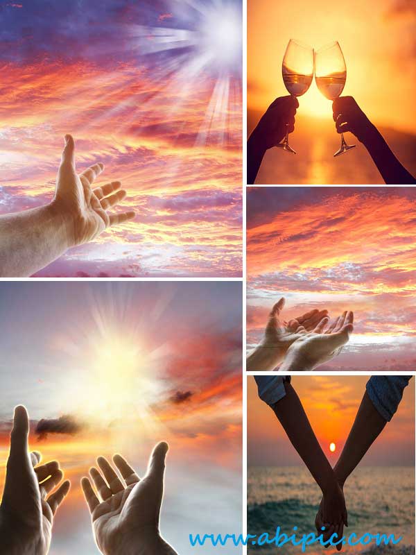 دانلود تصاویر استوک دست و غروب خورشید Stock Photo Hands and sunset