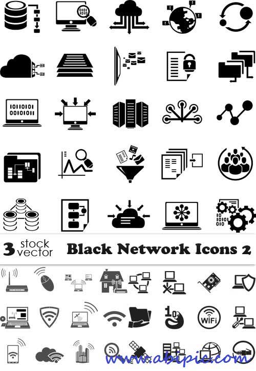 دانلود وکتور آیکون های مرتبط با شبکه و اینترنت Vectors - Black Network Icons