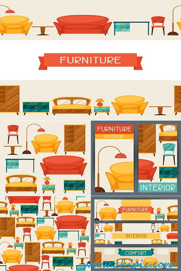 دانلود تصاویر وکتور لوازم طراحی دکوراسیون داخلی Stock Vector Modern Design Interior