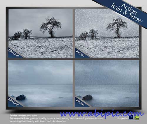 دانلود اکشن فتوشاپ شبیه سازی برف و باران Photoshop Actions Rain & Snow
