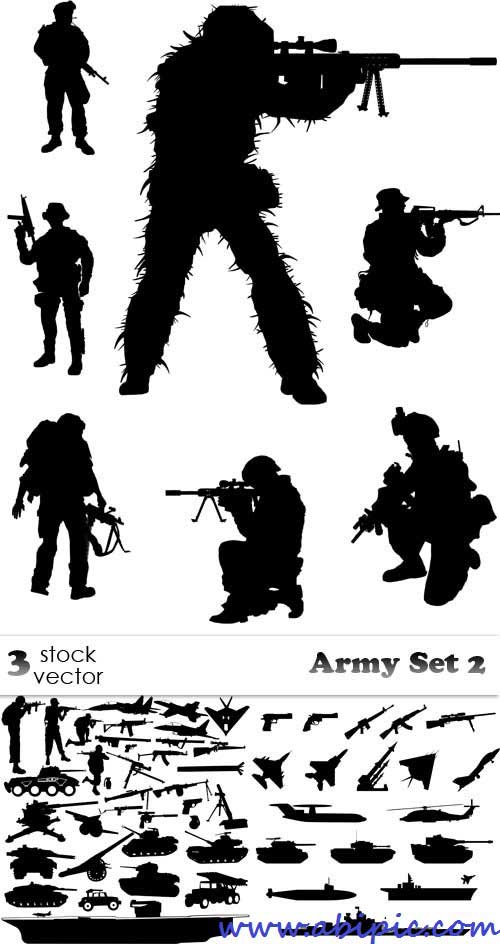 دانلود وکتور سیلوئیت (سیاه و سفید) نظامی Vectors - Army