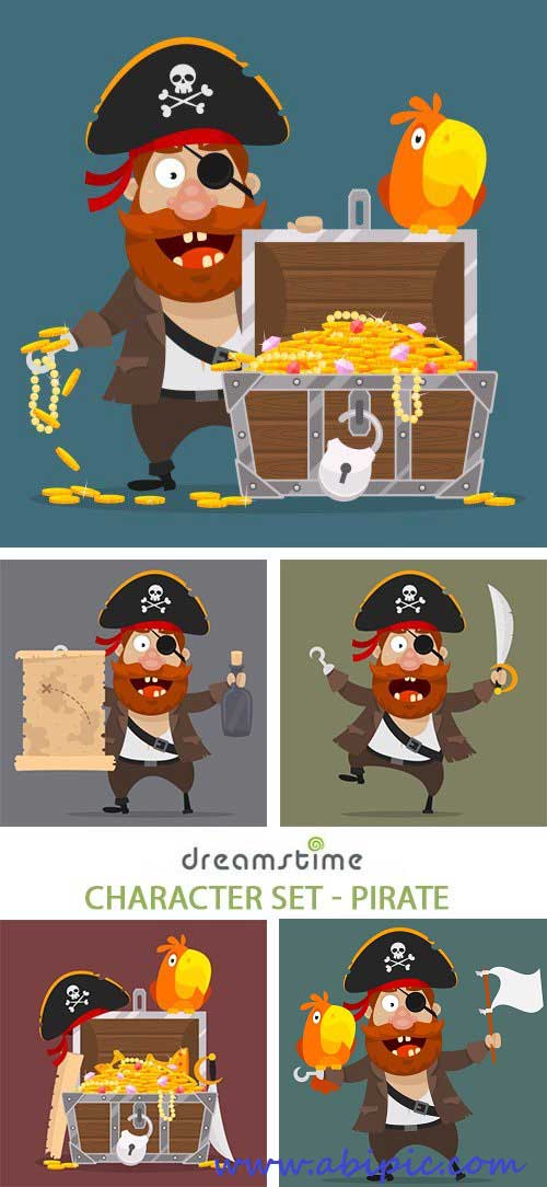 دانلود وکتور کارکتر دزد دریایی Character Set - Pirate Vector