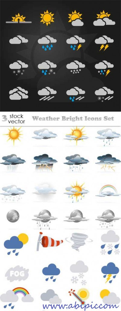 دانلود وکتور آیکون های هواشناسی و آب و هوا Vectors - Weather Bright Icons Set