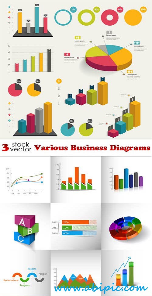 دانلود وکتور نمودارها و دیاگرام ها Vectors Various Business Diagrams