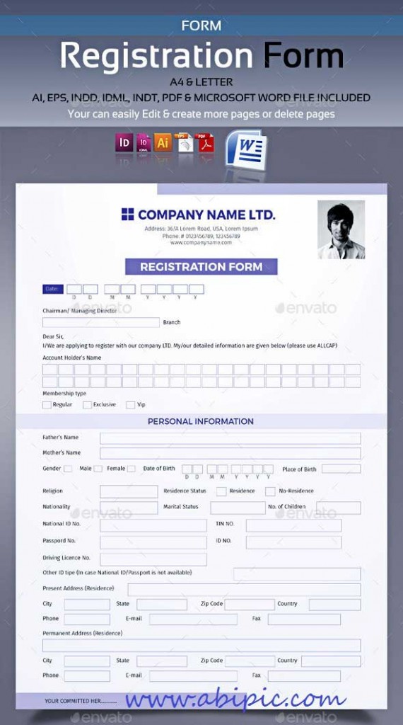 دانلود فرم ثبت نام و نام نویسی Registration Form Template