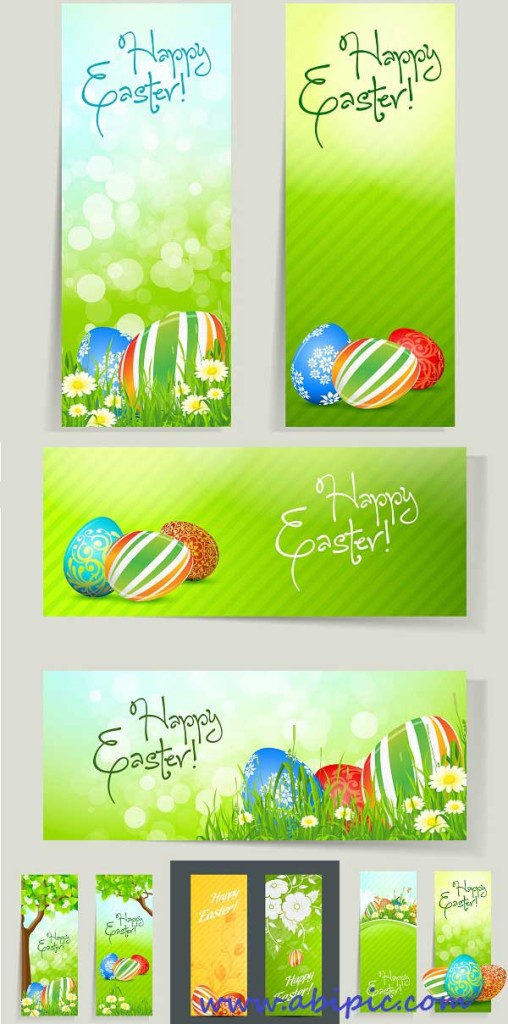 دانلود وکتور بنر برای عید نوروز Set of Easter Cards with Grass