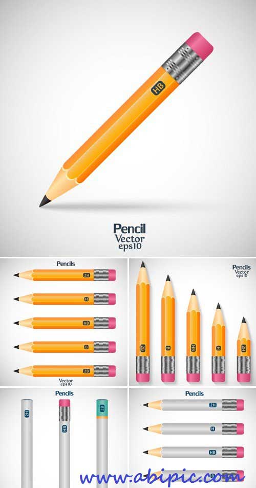 دانلود وکتور مداد Wooden Detailed Sharpened Pencils With Eraser