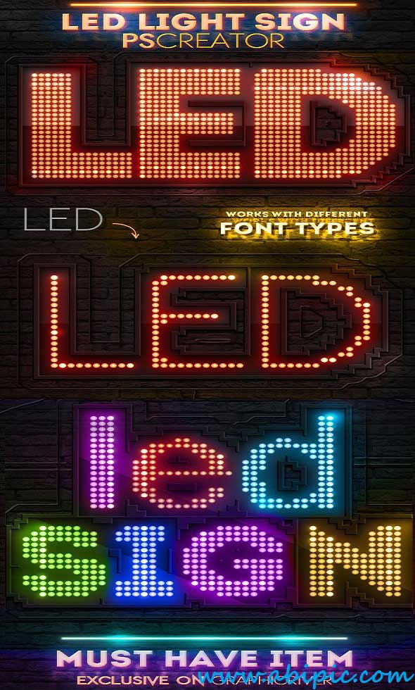 دانلود ابزار ساخت افکت متن ال ای دی LED Lights Sign Photoshop Creator