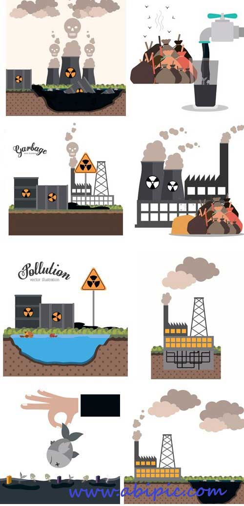 دانلود تصاویر وکتور انواع آلودگی های محیط زیست Stock Vectors Pollution design background