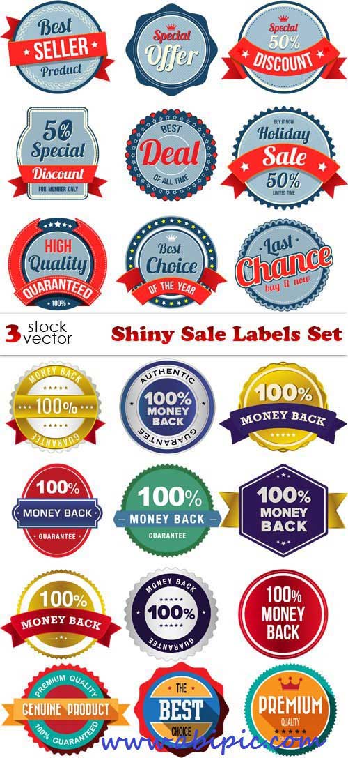 دانلود وکتور لیبل برچسب های فروش سری 5 Vectors Shiny Sale Labels Set
