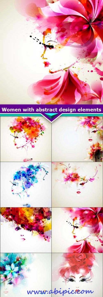 دانلود وکتور طرح های انتزائی از صورت خانم ها Women with abstract design elements