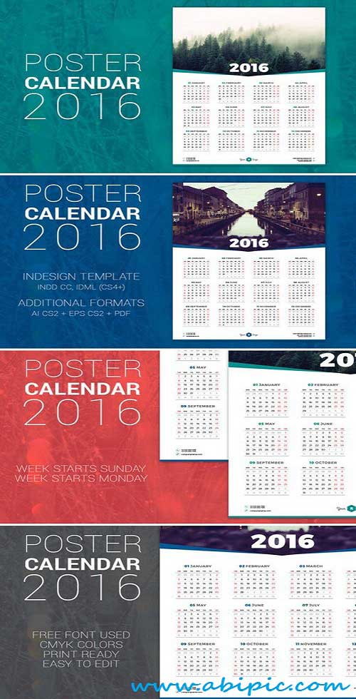 دانلود وکتور پوستر تقویم سال 2016 Poster Calendar