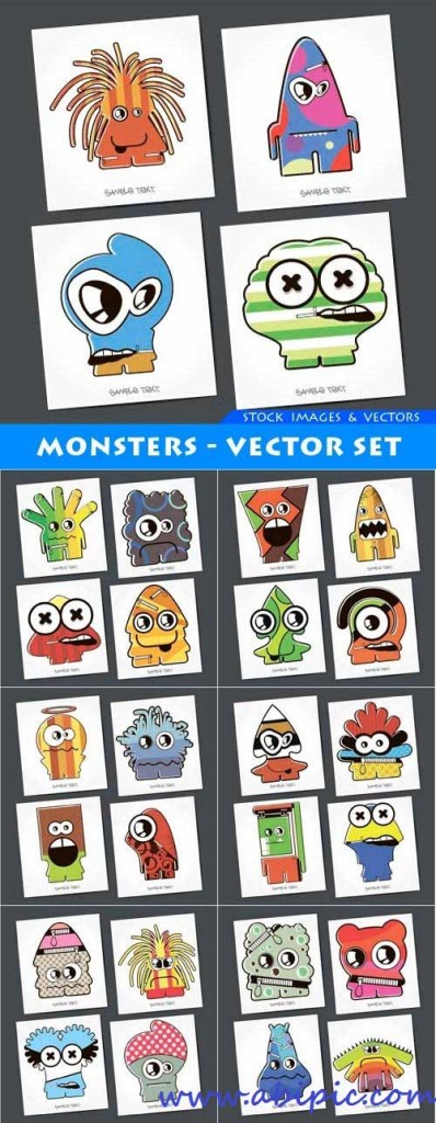 دانلود مجموعه وکتور انواع هیولا Monsters - vector