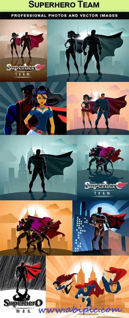 دانلود مجموعه وکتور ابر قهرمان Superhero Team Vector