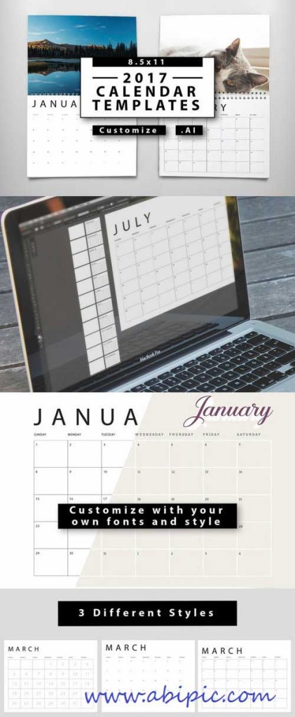 دانلود وکتور طرح خام ساخت تقویم 2017 Calendar Templates