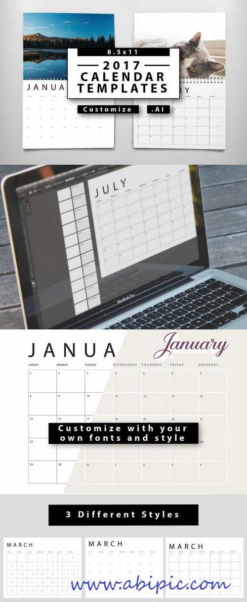 دانلود وکتور طرح خام ساخت تقویم 2017 Calendar Templates