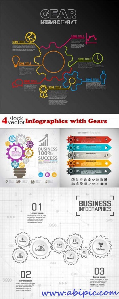 دانلود وکتور تصاویر اینفوگرافیک با چرخ دنده Vectors - Infographics with Gears