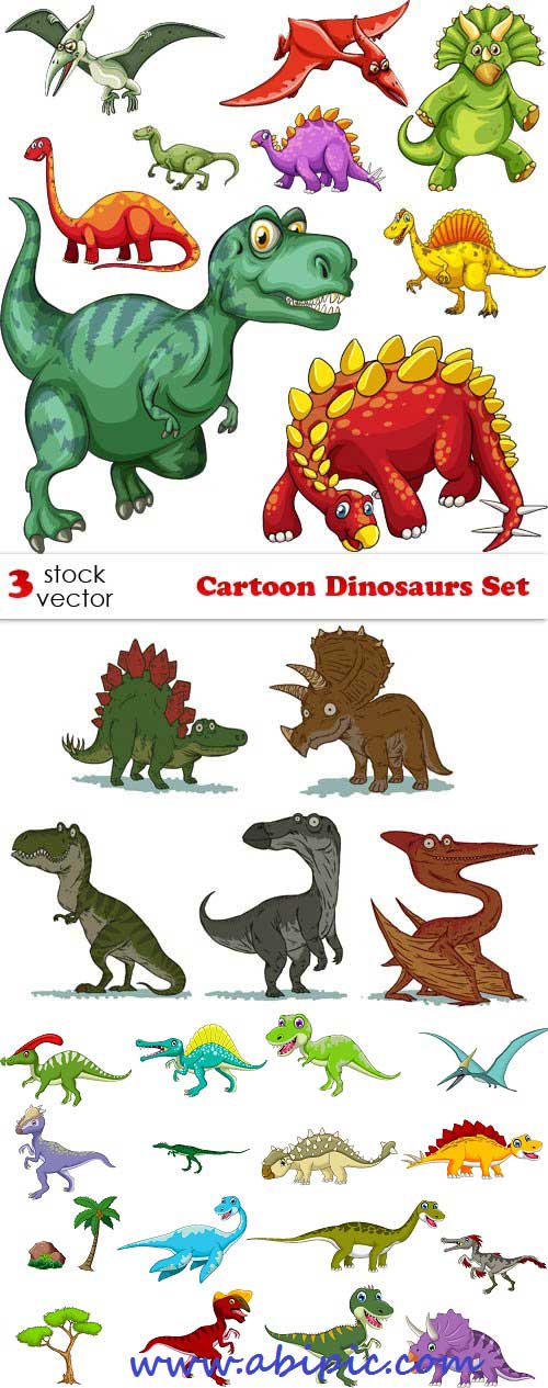 دانلود مجموعه وکتور دایناسور Vectors - Cartoon Dinosaurs Set