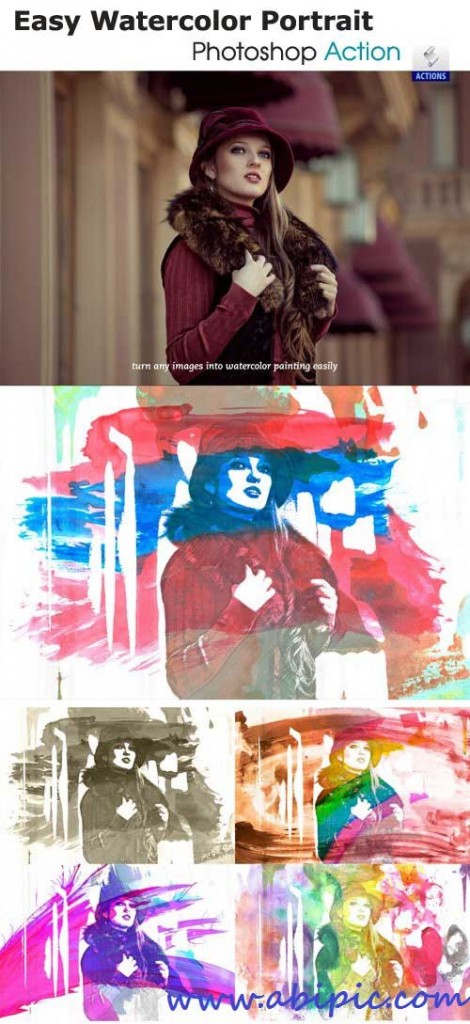 دانلود اکشن افکت آبرنگ شماره 3 Easy Watercolor Portrait - Photoshop Action