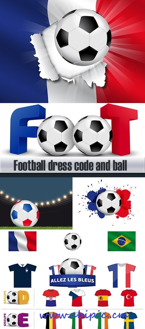 دانلود وکتور پیراهن و توپ فوتبال به رنگ پرچم کشورها Football dress code and ball