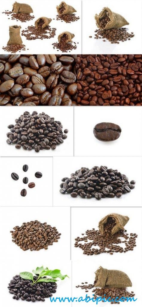 دانلود تصاویر استوک دانه قهوه Сoffee beans in bag isolated on white background