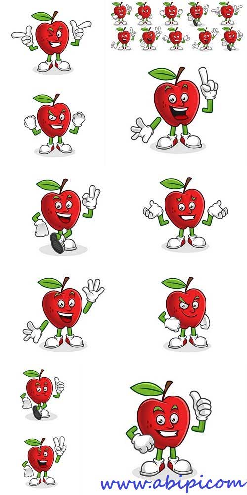 دانلود وکتور کارکتر با سیب Vector set of Apple character