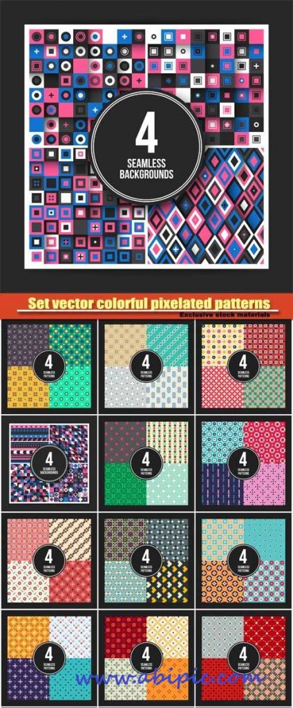 دانلود پترن و الگوهای طراح پیکسلی Set vector colorful pixelated patterns