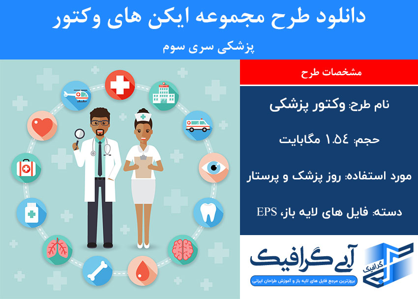 طرح مجموعه ایکن های وکتور پزشکی سری سوم