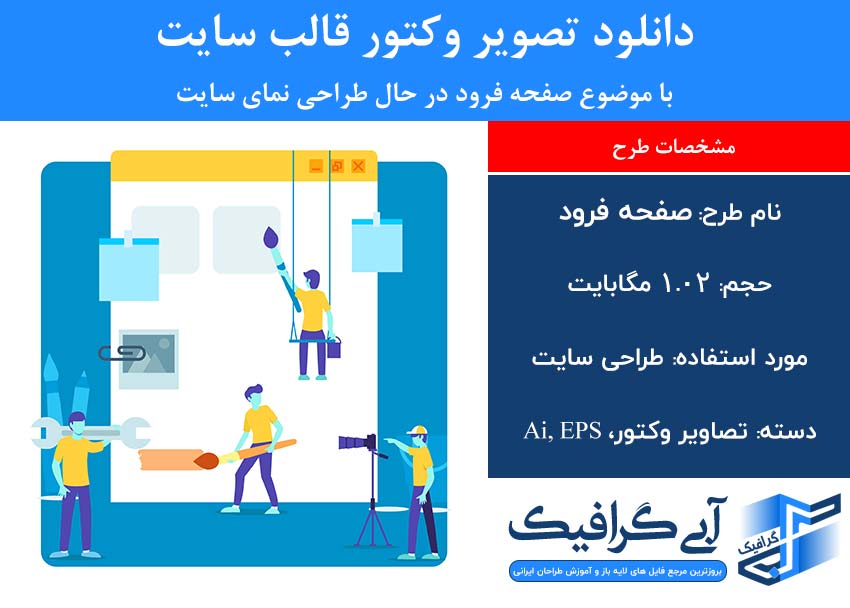دانلود تصویر وکتور قالب سایت با موضوع صفحه فرود در حال طراحی نمای سایت